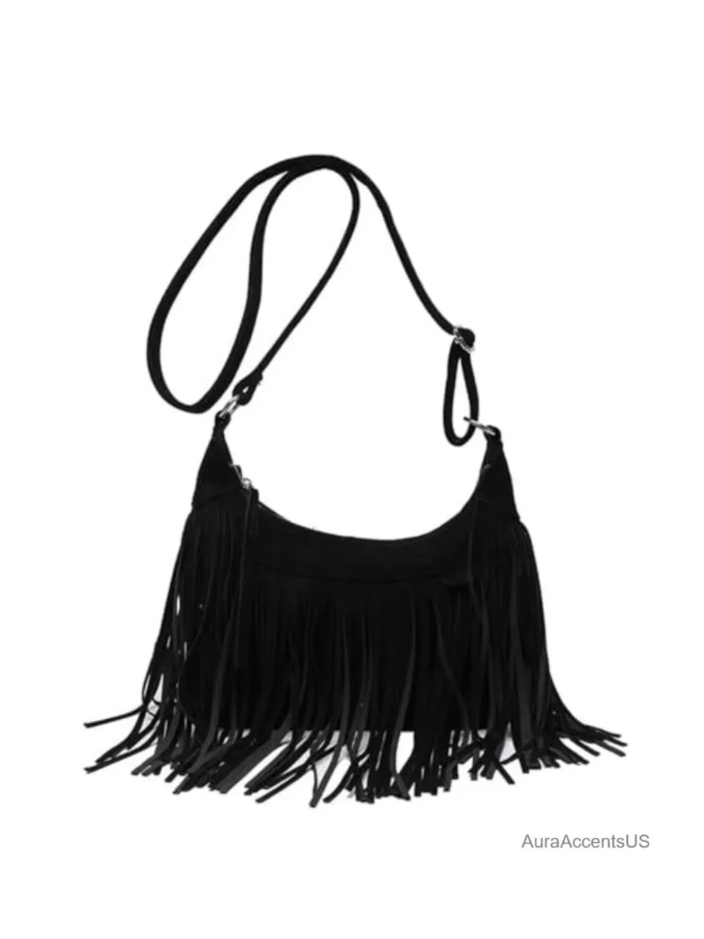 Women's Vegan Suede Fringe Hobo Crossbody Bag Tassel Boho Shoulder Purse